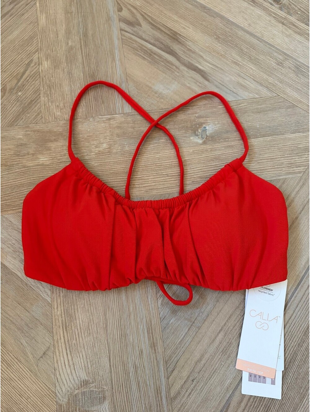 CALIA Scrunched Tie Back Bikini Top Fresh Red Size Small Beach Coastal